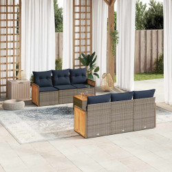 Conjunto de sofá de jardim com 7 peças e almofadas em rattan sintético cinza