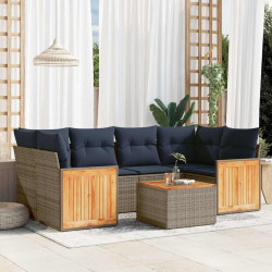 Conjunto de sofá de jardim com 7 peças e almofadas em rattan sintético cinza