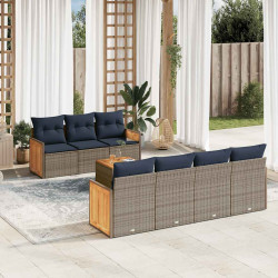 Conjunto de sofá de jardim com 8 peças e almofadas em rattan sintético cinza