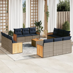 Conjunto de sofá de jardim com 13 peças e almofadas em rattan sintético cinza