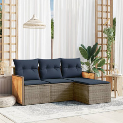 Conjunto de sofá de jardim com 4 peças e almofadas em rattan sintético cinza