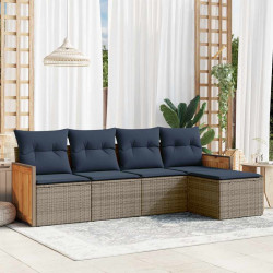 Conjunto de sofá de jardim de 5 peças com almofadas em rattan sintético cinza