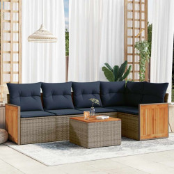 Conjunto de sofá de jardim com 6 peças e almofadas em rattan sintético cinza
