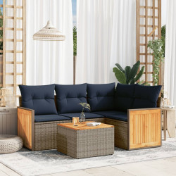 Conjunto de sofá de jardim de 5 peças com almofadas em rattan sintético cinza