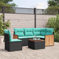 Conjunto de sofá de jardim com 6 peças e almofadas em rattan sintético preto