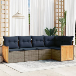 Conjunto de sofá de jardim de 5 peças com almofadas em rattan sintético cinza