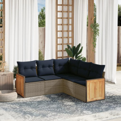 Conjunto de sofá de jardim de 5 peças com almofadas em rattan sintético cinza