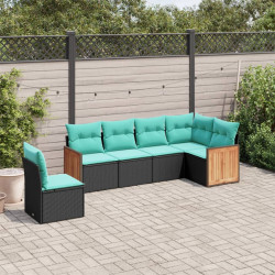 Conjunto de sofá de jardim com 6 peças e almofadas em rattan sintético preto