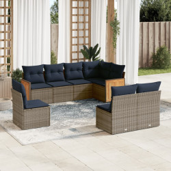 Conjunto de sofá de jardim com 8 peças e almofadas em rattan sintético cinza