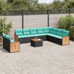 Conjunto de sofá de jardim com 11 peças e almofadas em rattan sintético preto