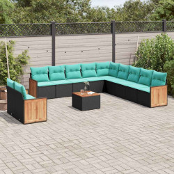 Conjunto de sofá de jardim com 12 peças e almofadas em rattan sintético preto