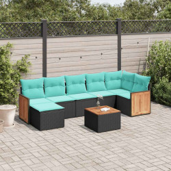 Conjunto de sofá de jardim com 8 peças e almofadas em rattan sintético preto