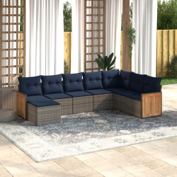 Conjunto de sofá de jardim com 8 peças e almofadas em rattan sintético cinza