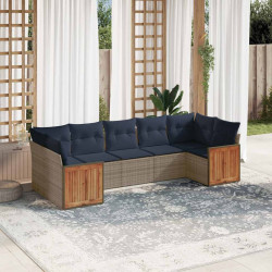Conjunto de sofá de jardim com 7 peças e almofadas em rattan sintético cinza