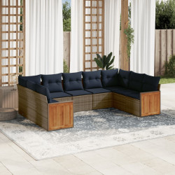 Conjunto de sofá de jardim de 9 peças com almofadas em rattan sintético cinza