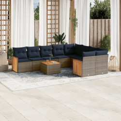 Conjunto de sofá de jardim com 10 peças e almofadas em rattan sintético cinza