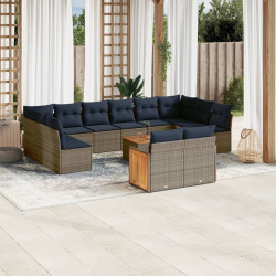 Conjunto de sofá de jardim com 12 peças e almofadas em rattan sintético cinza
