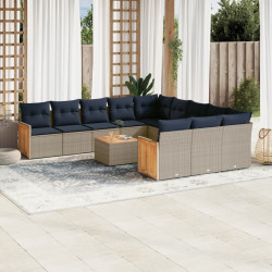Conjunto de sofá de jardim com 12 peças e almofadas em rattan sintético cinza