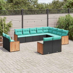 Conjunto de sofá de jardim com 12 peças e almofadas em rattan sintético preto