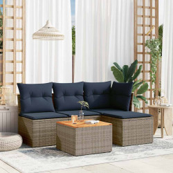 Conjunto de sofá de jardim de 5 peças com almofadas em rattan sintético cinza