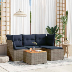 Conjunto de sofá de jardim de 5 peças com almofadas em rattan sintético cinza
