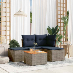 Conjunto de sofá de jardim de 5 peças com almofadas em rattan sintético cinza