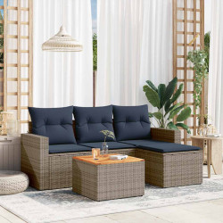 Conjunto de sofá de jardim de 5 peças com almofadas em rattan sintético cinza