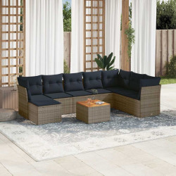 Conjunto de sofá de jardim de 9 peças com almofadas em rattan sintético cinza