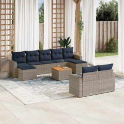 Conjunto de sofá de jardim com 10 peças e almofadas em rattan sintético cinza