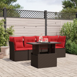 Conjunto de sofá de jardim de 5 peças com almofadas em rattan sintético marrom