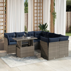 Conjunto de sofá de jardim de 9 peças com almofadas em rattan sintético cinza