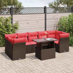Conjunto de sofá de jardim com 8 peças e almofadas em rattan sintético marrom