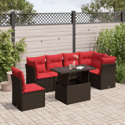 Conjunto de sofá de jardim com 7 peças e almofadas em rattan sintético marrom