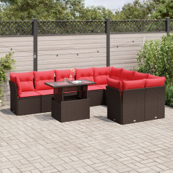 Conjunto de sofá de jardim com 10 peças e almofadas em rattan sintético marrom