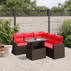 Conjunto de sofá de jardim com 6 peças e almofadas em rattan sintético marrom