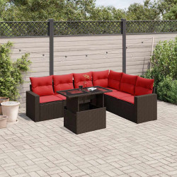 Conjunto de sofá de jardim com 7 peças e almofadas em rattan sintético marrom