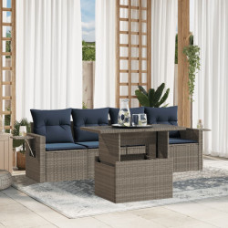 Conjunto de sofá de jardim de 5 peças com almofadas em rattan sintético cinza