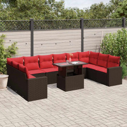 Conjunto de sofá de jardim com 11 peças e almofadas em rattan sintético marrom