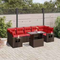 Conjunto de sofá de jardim com 8 peças e almofadas em rattan sintético marrom