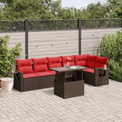 Conjunto de sofá de jardim com 7 peças e almofadas em rattan sintético marrom