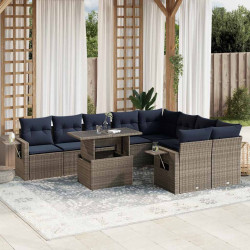 Conjunto de sofá de jardim com 10 peças e almofadas em rattan sintético cinza