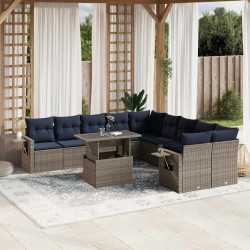 Conjunto de sofá de jardim com 11 peças e almofadas em rattan sintético cinza