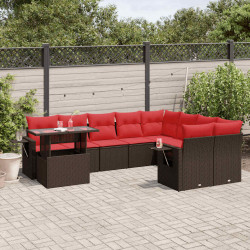 Conjunto de sofá de jardim com 10 peças e almofadas em rattan sintético marrom