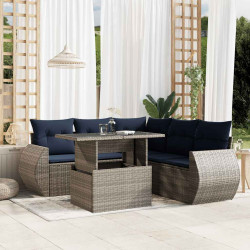 Conjunto de sofá de jardim com 6 peças e almofadas em rattan sintético cinza