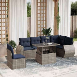 Conjunto de sofá de jardim com 7 peças e almofadas em rattan sintético cinza
