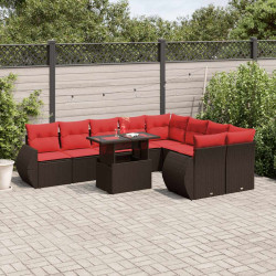 Conjunto de sofá de jardim com 10 peças e almofadas em rattan sintético marrom