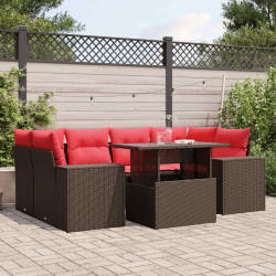 Conjunto de sofá de jardim com 7 peças e almofadas em rattan sintético marrom