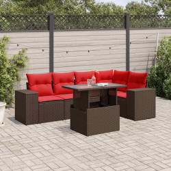 Conjunto de sofá de jardim com 6 peças e almofadas em rattan sintético marrom