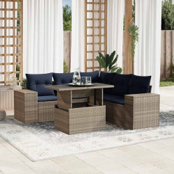 Conjunto de sofá de jardim com 6 peças e almofadas em rattan sintético cinza