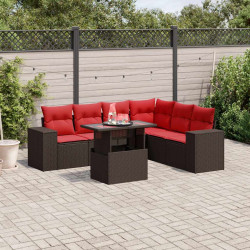Conjunto de sofá de jardim com 7 peças e almofadas em rattan sintético marrom